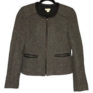 JCREW Full Zip Wool blend faux leather details size small